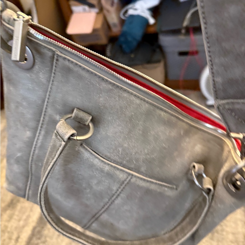 Hammitt Gray Suede Shoulder Bag with Metal Accents